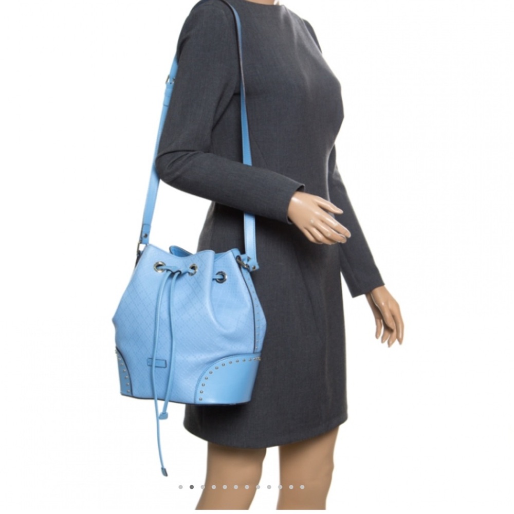 Gucci Light Blue GG Bucket Bag with Gold Stud Detail